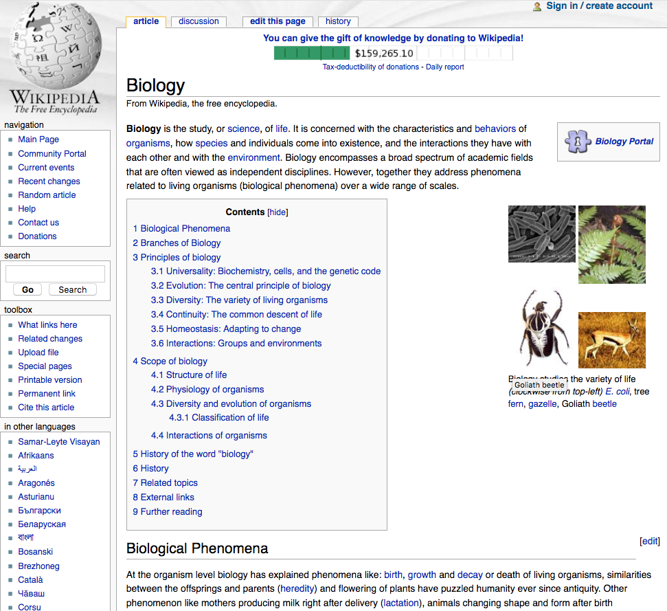 Wikipedia biology entry (2005)